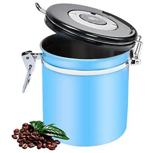 Airtight Coffee Canister Container, Stainless Steel Coffee Storage Container Coffee Ground Vault Jar with One Way Co2 Valve for Kitchen, 1.2L