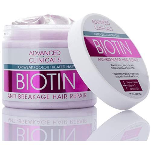 Advanced Clinicals Biotin Anti-Breakage Haar-Reparaturmaske. Stärken Sie brüchiges, coloriertes Haar mit der tiefen Pflegemaske Manuka Honig & Koffein. Die feuchtigkeitsspendende Maske stellt schwaches Haar wieder her (12 Oz).