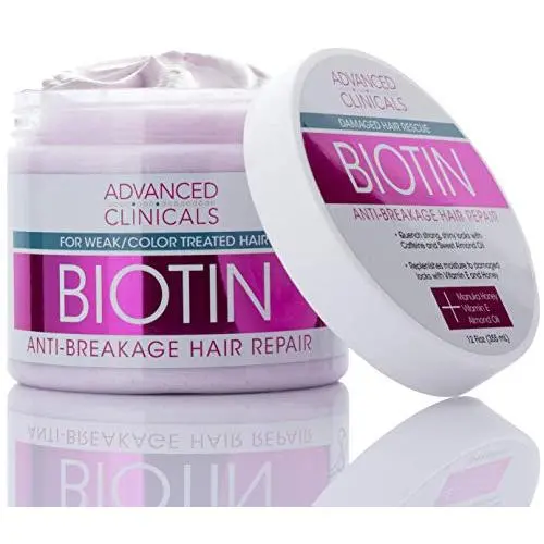 Advanced Clinicals Biotin Anti-Breakage Hair Repair Mask. Strengthen Broken, Color-Treated Hair with Repairing Deep Conditioner Manuka Honey & Caffeine. Hydrating Mask Restores Weak Hair (12 Oz)