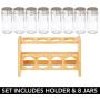 mDesign Bamboo Kitchen Cabinet, Pantry, Shelf Organizer Spice Rack - 2 Level Storage, Eco-Friendly, Multipurpose, Includes 8 Glass Jars - Natural Light Wood