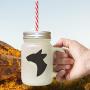 Brown Oriental Shorthair Cat Head Silhouette Frosted Glass Mason Jar With Straw
