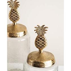 Gold Pineapple Jars- Set of 3, Glass Canisters with Metal Pineapple Lid, Set of Home Kitchen Glassware, Storage Containers for Coffee, Sugar, Tea, Spices, Cereal