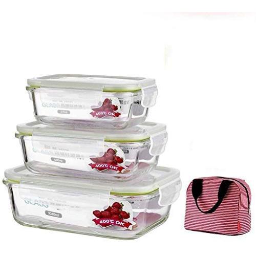 Kitchen Food Storage Jar Airtight Food Storage Glass Food Storage Container (Set Of 3) BPA Free With Lid Bowl Microwave Oven Dishwasher Sealed With Leak Proof Reusable