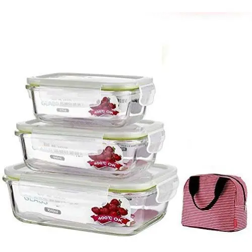 Kitchen Food Storage Jar Airtight Food Storage Glass Food Storage Container (Set Of 3) BPA Free With Lid Bowl Microwave Oven Dishwasher Sealed With Leak Proof Reusable