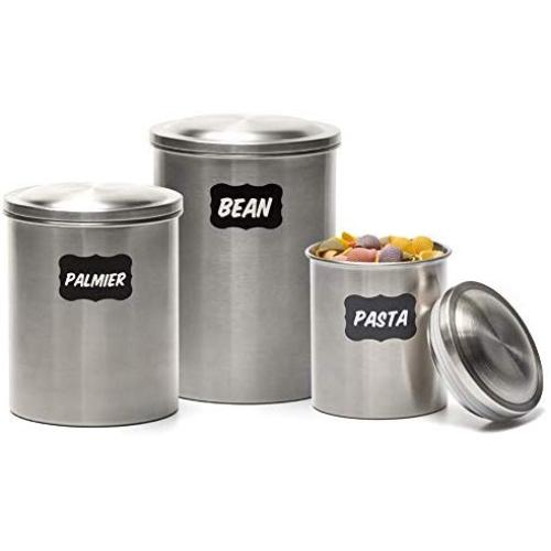 EZOWare 3 Piece Air Tight Stainless Steel Canister Kitchen Food Storage Can Container Jar Set with Lids and Labels for Tea Coffee Sugar Nuts Flour Food Grains Beans Pasta Cookies