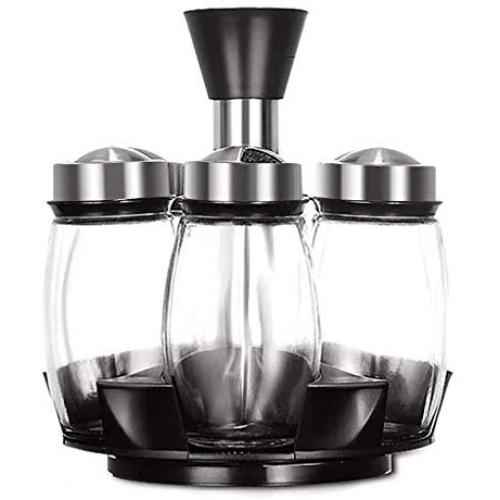 Rotating Spice Rack, with 6 Glass Spice Jars, Seasoning Organizer Storage Containers, Thicken Bottom, Revolving Spice Rack Set for Home, Restaurant, Hotel, Kitchen
