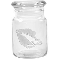 Clear Glass Herb Stash Jar with Lid 4.5 oz with Death Kiss Logo from Smoke Promos