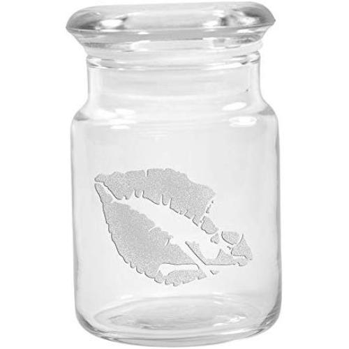 Clear Glass Herb Stash Jar with Lid 4.5 oz with Death Kiss Logo from Smoke Promos