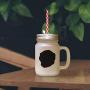 Black Kuvasz Silhouette Frosted Glass Mason Jar With Straw