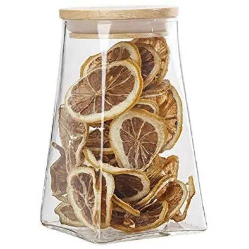 WÄNDELGLAS-BEHÄLTER, QUADRATISCHE Teebehälter, Snack- und Küchentoffeespeicherbehälter, Universell, Dichtung, Wärmebeständiger Holzlöffel.