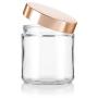 Large Clear Thick Glass Straight Sided Jar with Gold Metal Overshell Lid - 16 oz / 480 ml (2 Pack) + Spatulas