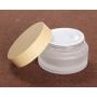 3PCS 30g/1oz Empty Frosted Clear Glass Bottle with Wood Grain Plastic Lid and Inner Plug Refillable Travel Sample Packing Containers Dispenser Storage Jars Vial Pot for Face Eye Cream(As photo)