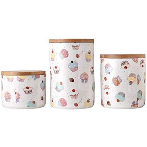 Food Storage Jar, Ceramic Kitchen Canisters with Airtight Seal Bamboo Lid, Food Storage Canister for Tea, Coffee Bean, Spice, Sugar, Flour 750ml/ 1110ml/ 1650ml (3 pieces set)