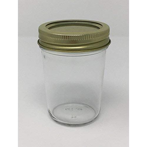 8 oz Mason (Jelly) Half Pint Glass Jars with Gold 2-piece Metal Lids by Richards Packaging 12 Pack for Canning Tapered Sides