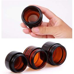 3Pcs 20ml/0.7oz Amber Glass Empty Refillable Cosmetic Jars with Black Cap and Liner Facial Cream Lotion Cases Boxes Pots Tins Containers Dispense Sample Bottle for Cosmetic Cream Balm Storage