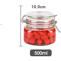 Kitchen Food Storage Jar Airtight Food Storage Storage Jar 5 Square Glass Spice Bottles Transparent Glass Lids Stainless Steel Buckle Airtight Food Storage Spice Container Set 500ML