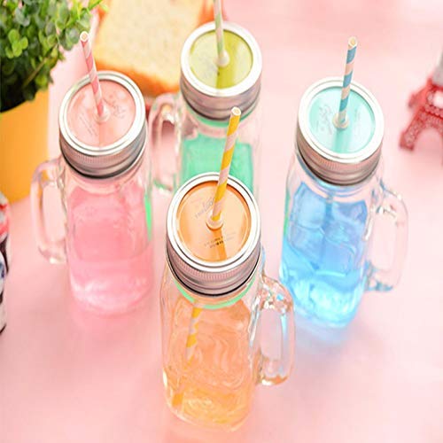 4pcs 450MLGlass storage bottle Jars Mason Jar glass cup beverage mug with lid straw juice bottle with handle storage bottle cups