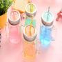 4pcs 450MLGlass storage bottle Jars Mason Jar glass cup beverage mug with lid straw juice bottle with handle storage bottle cups