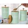 Set of 3 Metal Food Storage Tin With Bamboo Lid for Sugar Tea Coffee Canister Jar Light Green (LIGHT GREEN)