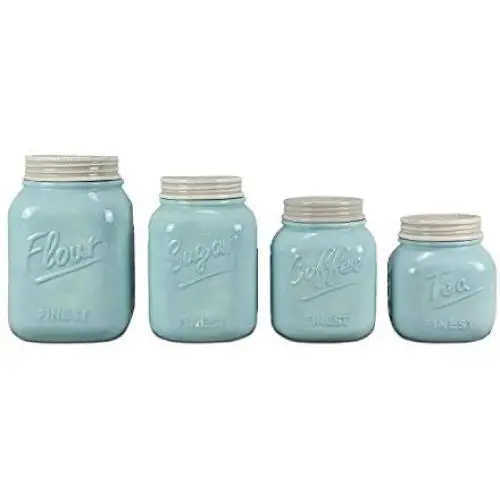 Blue Ceramic Mason Jar Canister Set (Set of 4) by ZallZo Blue Ceramic Mason Jar Canister Set (Set of 4) by ZallZo