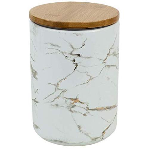 Rabinyod Bulan Marble Ceramic Kitchen Food Storage Canister with Bamboo Lid White and Large