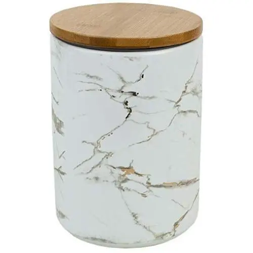 Rabinyod Bulan Marble Ceramic Kitchen Food Storage Canister with Bamboo Lid White and Large Rabinyod Bulan Marble Ceramic Kitchen Food Storage Canister with Bamboo Lid White and Large