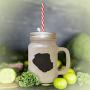 Soft Pink Olde English Bulldogge Silhouette Frosted Glass Mason Jar With Straw