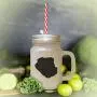 Light Blue Olde English Bulldogge Silhouette Frosted Glass Mason Jar With Straw