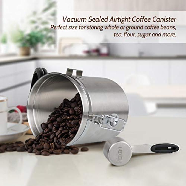 Airtight Coffee Canister, HOKEKI Stainless Steel Container for the Kitchen,  Coffee Ground Vault Jar With One