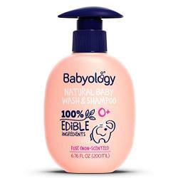 Babyology All Natural Baby Wash and Shampoo - 100% Edible Ingredients - with Organic Rose Water (Unscented) - Good for Sensitive Skin - Non Toxic - Tear Free (Scents & Packs Vary)