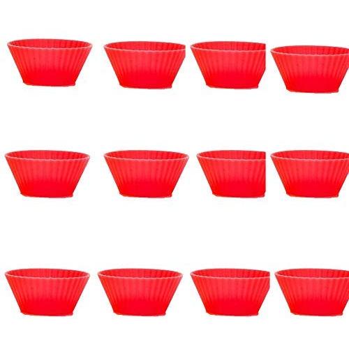 Silikon Cupcake Tassen, Bunte Muffinkuchen Formen, Wiederverwendbare Cupcake-Bettler mit Bonus Schraubdeckelbehälter für Muffins, Gelee, Snacks, 12 Stück (Rot)