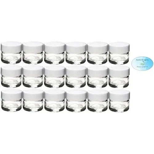 5ml / 5g Clear Glass Jars with Screw Top Caps (18 count, White Cap) 5ml / 5g Clear Glass Jars with Screw Top Caps (18 count, White Cap)