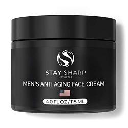 Anti Aging Face Cream for Men - 4oz Facial Moisturizer - Manufactured in the USA - Younger Looking Wrinkle Free Skin - Moisturizing Mens Face Lotion by Stay Sharp Naturals