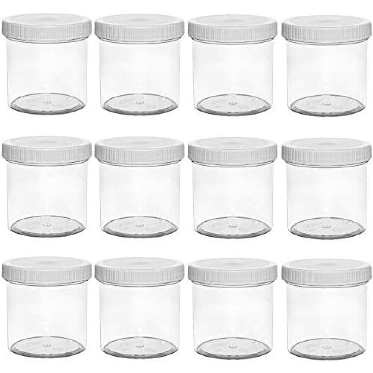 Slime Containers with Water-tight Lids (6 oz, 12 Pack) - Clear Plastic Food  Storage Jars - Great for your slime kit - BPA Free (Black) 