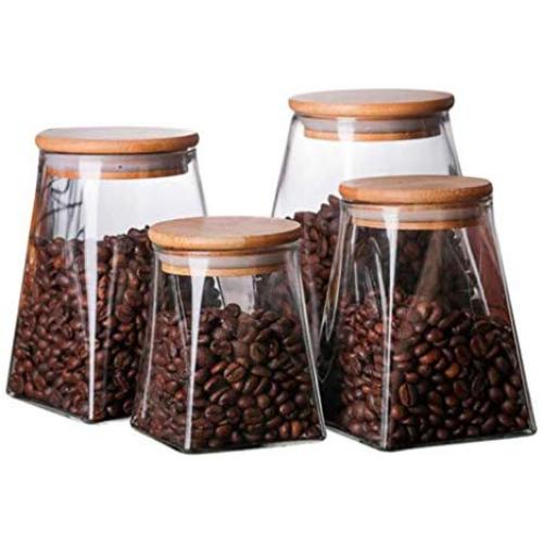 Square Glass Sealed Grain Storage Jar Tank Coffee Milk Powder Canned Tea Candy Food Storage Tank （pack Of 4)