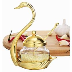 DUDDP Storage Spice lar set Spice Jars with Lids and Spoons swan Shape Decorative Jam Mustard Pots Condiment Seasoning Container Holder, Design for Syrup Cream Salt Berry (Color : Gold)