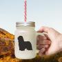 Brown Bearded Collie Silhouette Frosted Glass Mason Jar With Straw