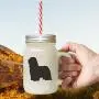 Grüne Bearded Collie Silhouette in Frostglas-Mason-Jar mit Strohhalme.