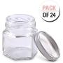 1.5 oz Hexagon Mini Glass Jars with Silver Lids and Labels (Pack of 24)