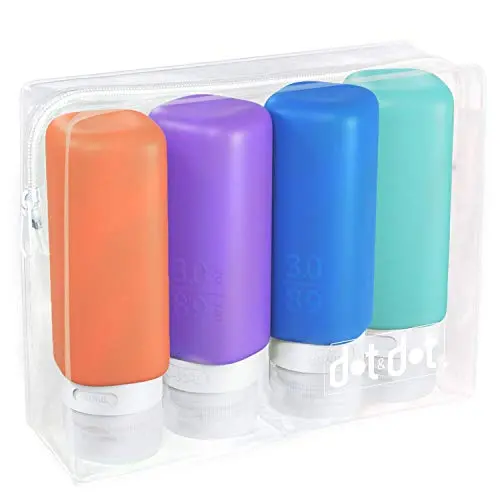 Bouteilles de Voyage Réutilisables en Silicone Anti-Fuite - 3oz - Petites Contenances avec Sac à Mains TSA