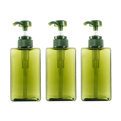 3Pcs 280ml/9.5oz Green Empty Refillable Pump Bottles Rectangle Shampoo Shower Gel Lotion Cream Toner Fluid Containers Cosmetic Dispense Sample Vials Boxes Tins for Travel