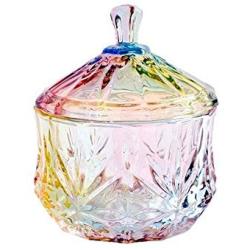 Colias Wing Colorful Crystal Glass Ribbed Apothecary Jars/Candy Buffet Canisters/Candy Buffet Storage Container/Kitchen Food Storage Jars with Lid(8.8 OZ)-Small