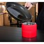Ceramic Grease Container Keeper with Metal Stainless Steel Strainer and Lip for Easy Pour (Red)