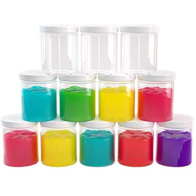 Slime Containers with Lids - 8 Pack Clear Plastic Jars for Kids DIY Crafts  (12 oz)