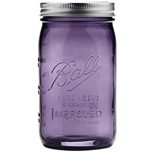 Ball Jar with Lid and Band - Pick Your Size and Color (Purple, Regular Mouth Pint - 16 oz.)