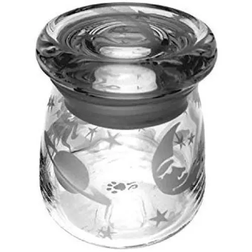 IncisoArt Hand Etched Vibe Storage Jar Sandblasted (Sand Carved) Glass Handmade USA Custom (4.5 Ounce (133ml), Sun Moon Shooting Stars Planets)