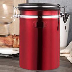 Hamkaw Coffee Canister Airtight, Stainless Steel Coffee Canister with Scoop and Date Tracker for Fresher Beans and Grounds Storage, CO2-Release Valve Seal Ring Coffee Container, Large-Red