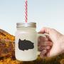 Black British Shorthair Cat Silhouette #2 Frosted Glass Mason Jar With Straw