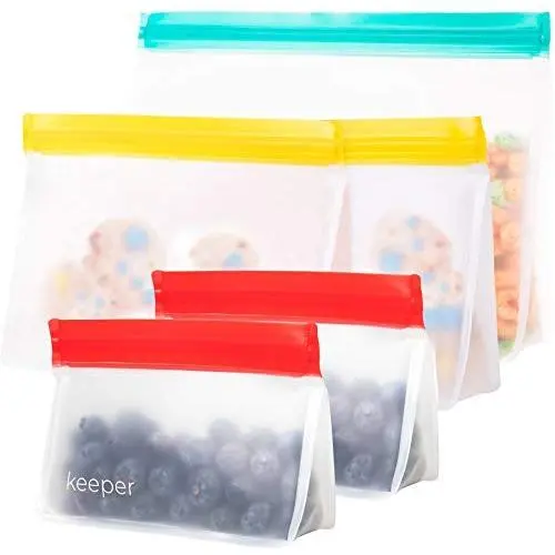 Keeper Mehrweg-Snack-Beutel (Set von 5) – Wiederverwendbare Lunch-Beutel für Kinder. Premium Wiederverwendbare Lunchbeutel für Frauen. Wiederverwendbare Ziplock-Lebensmittelbehälter zum Frischhalten von Lebensmitteln. Lunchbeutel sind gefriergeeignet.