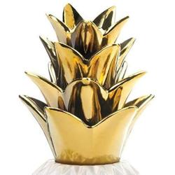 Aspen Tree Pineapple Ceramic Jar White and Gold Decorative Canister with Lid Porcelain Candy Jars, Modern Pineapples Shaped Storage Container Glossy Finish 13 Inch Tropical Island Decor 6" W x 13.5" T